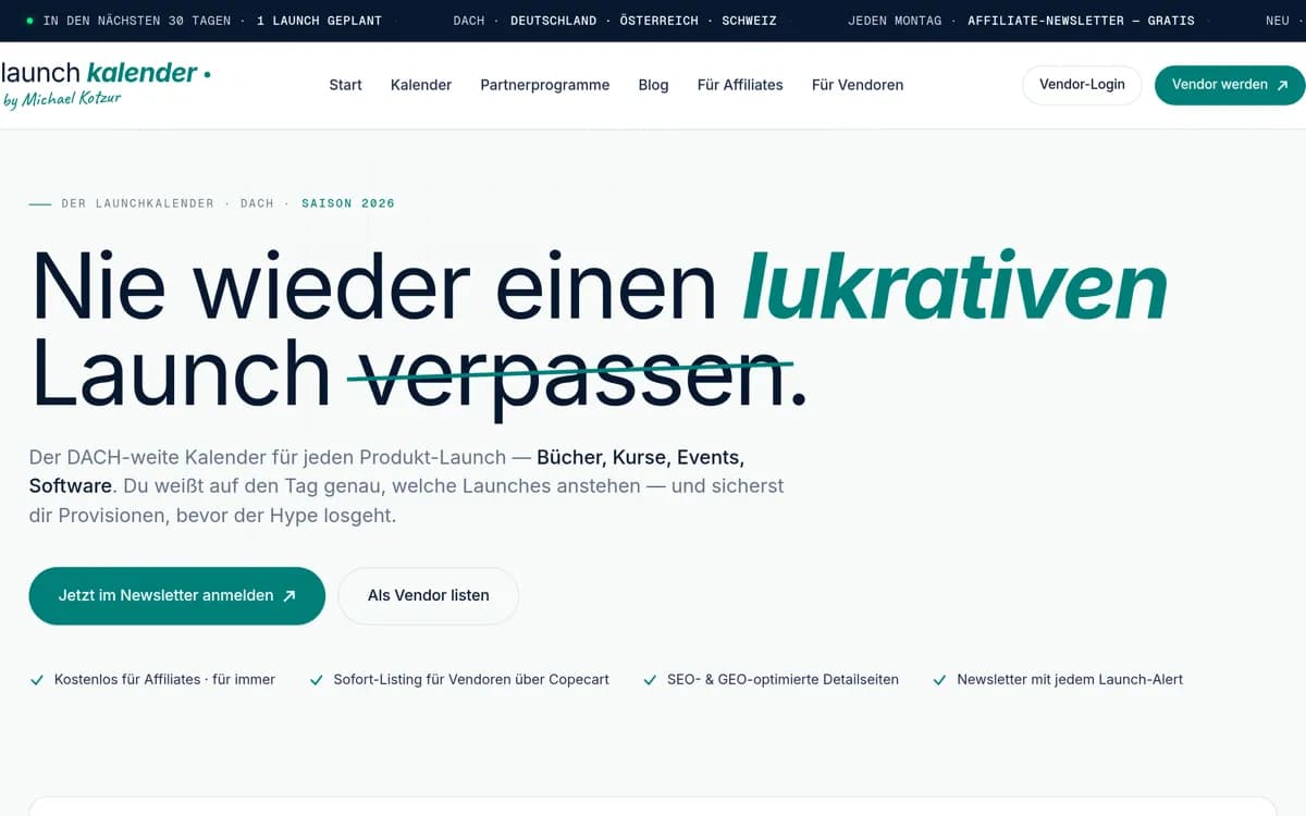 Screenshot von Launchkalender
