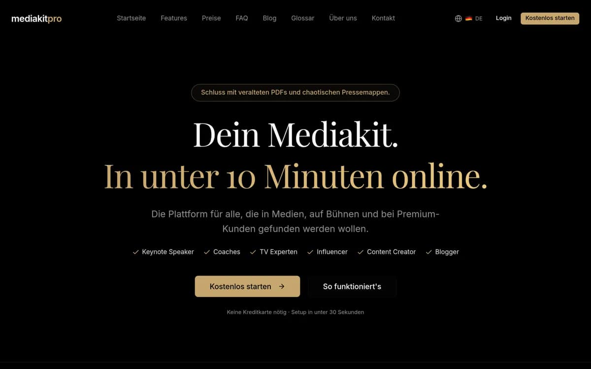 Screenshot von MediaKitPro